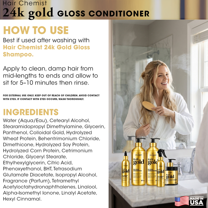 Hair Chemist 24K Gold Shampoo 33.8oz, Conditioner 33.8oz & Hair Oil 8oz 3-PC Set