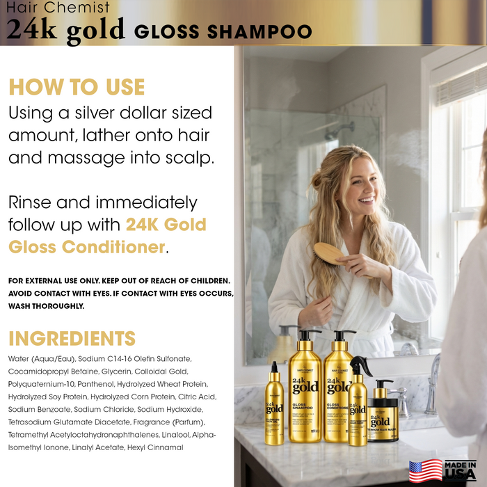 Hair Chemist 24K Gold Shampoo 33.8oz, Conditioner 33.8oz & Hair Oil 8oz 3-PC Set