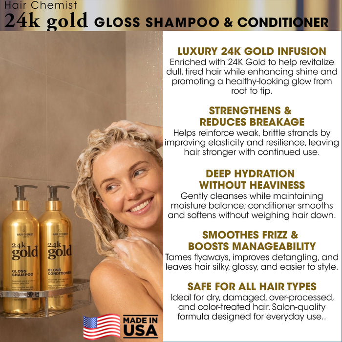 Hair Chemist 24K Gold Shampoo & Conditioner 16.9 Ounce 2-PC Set