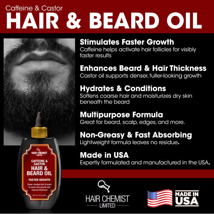 Hair Chemist Caffeine & Castor Faster Growth Hair & Beard Oil 8 oz.