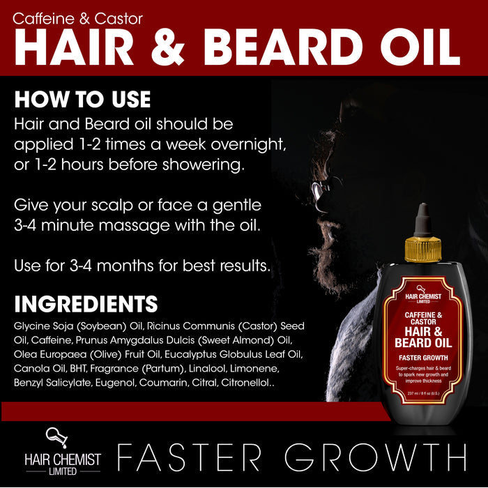 Hair Chemist Caffeine & Castor Faster Growth Hair & Beard Oil 8 oz.
