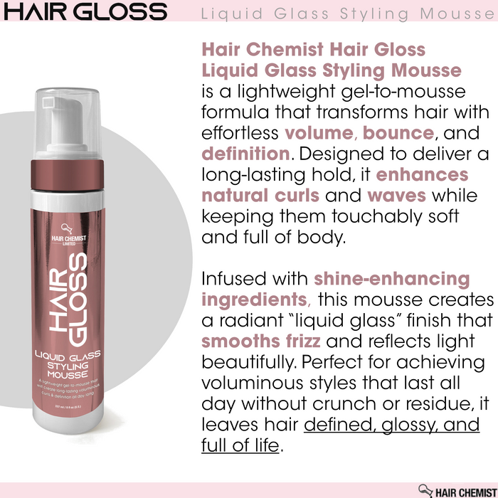 Hair Chemist Hair Gloss Liquid Glass Styling Mousse 8 oz.
