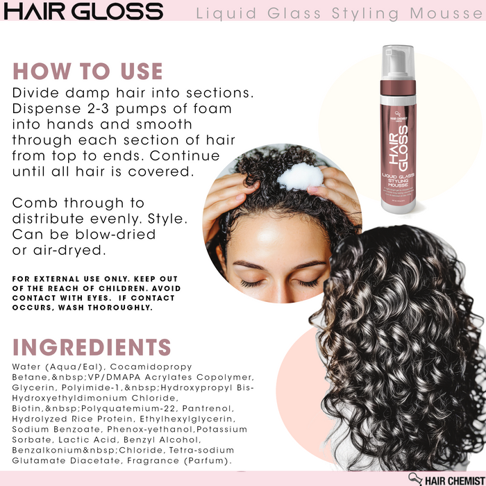Hair Chemist Hair Gloss Liquid Glass Styling Mousse 8 oz.