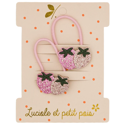 Luciole Et Petit Pois - Hair Ties - Strawberries - Set Of 2