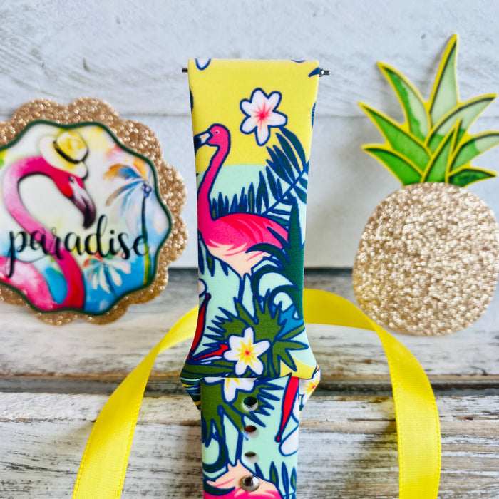 Hawaiian Flamingo Print Silicone Band For Fitbit Versa 1/2