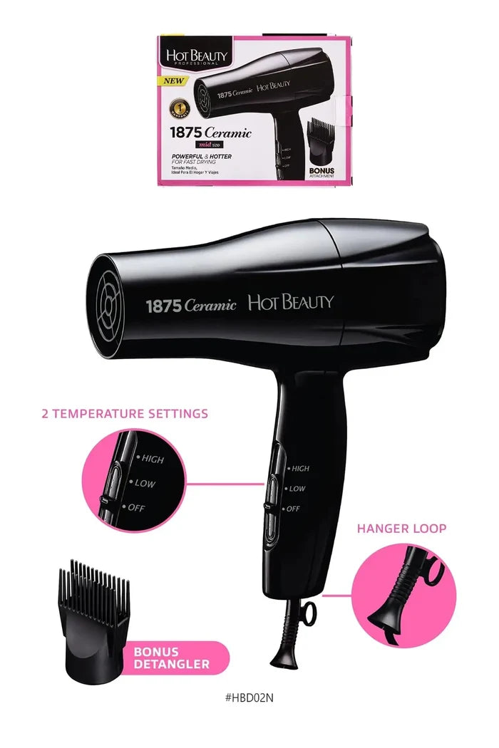 HOT BEAUTY 1875 CERAMIC STYLING DRYER HOT BEAUTY
