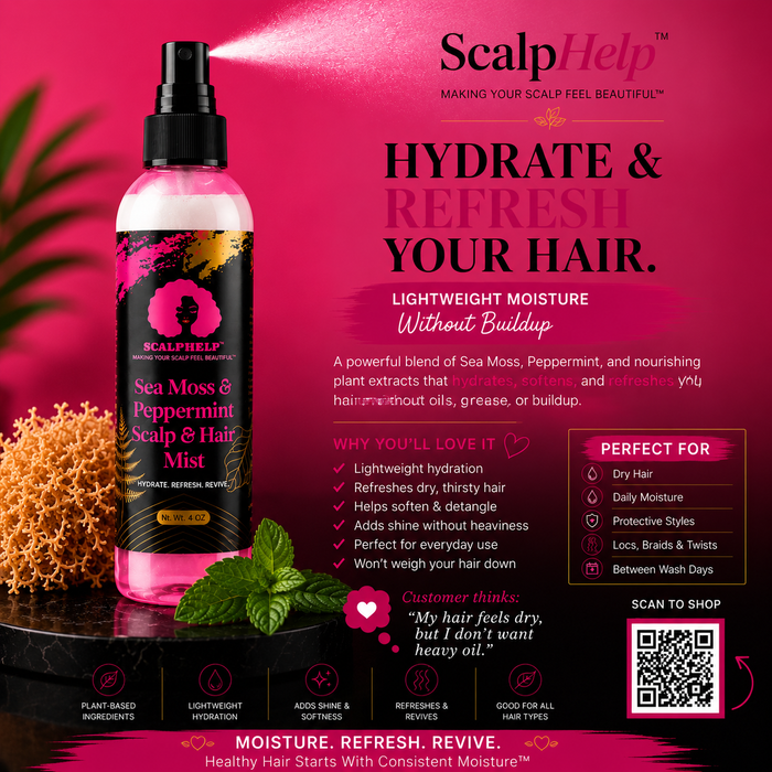 ScalpHelp Sea Moss & Peppermint Leave-In Mist with hydration benefits for dry scalp and hair