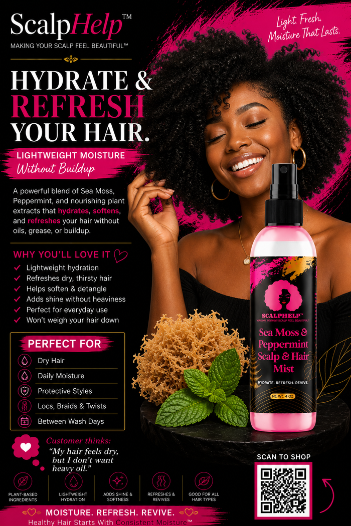 ScalpHelp™  Hydrating Scalp & Hair Leave-In Mist with Sea Moss and Peppermint for dry scalp and hair