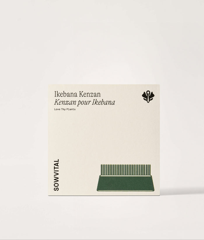 Ikebana kenzan packaging with text and a SOWVITAL logo on a white background.