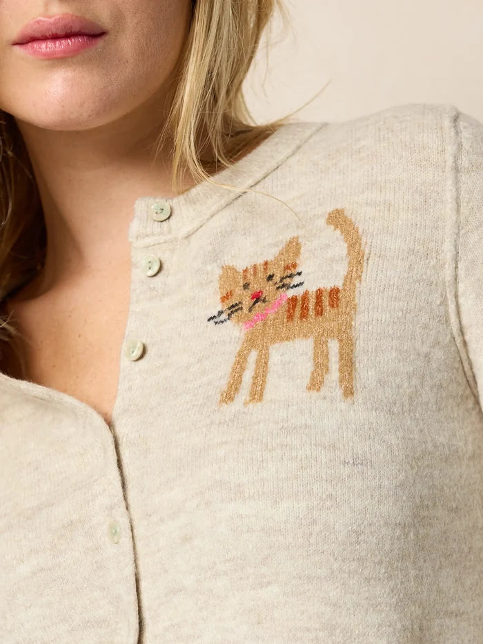 Intarsia Icon Cardigan Sweater - Cream Cat-view 3