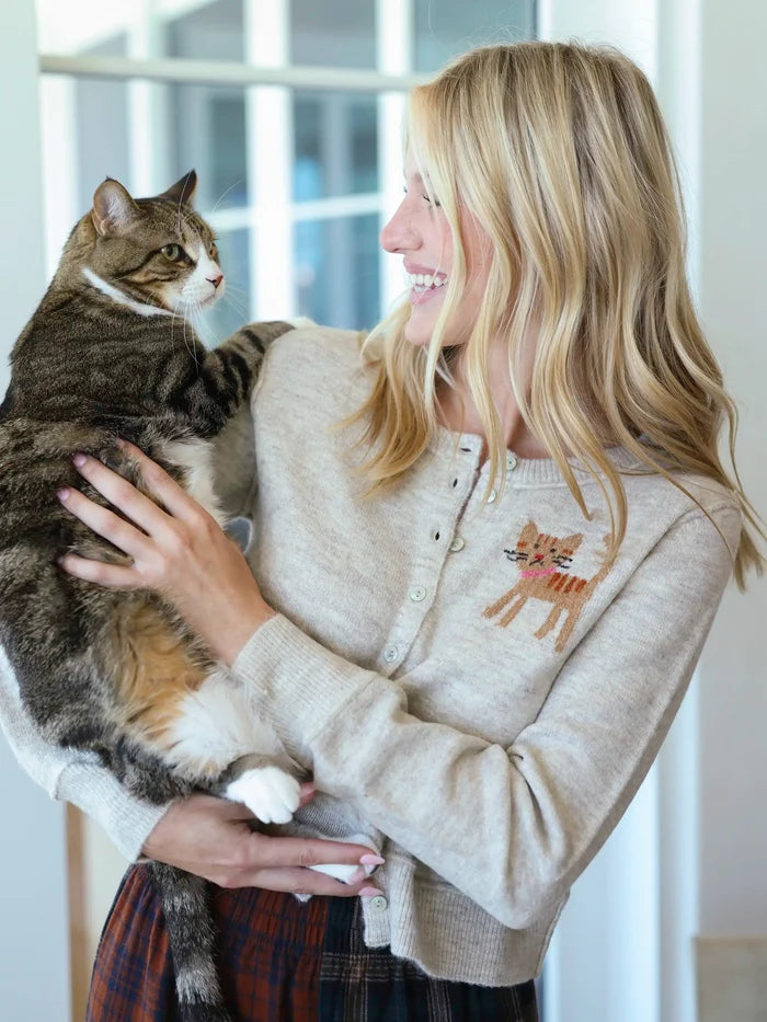 Intarsia Icon Cardigan Sweater - Cream Cat-view 5