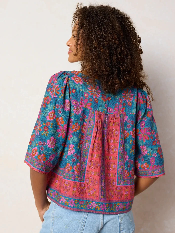 Kalli Top - Teal Boho Border Scarf-view 3