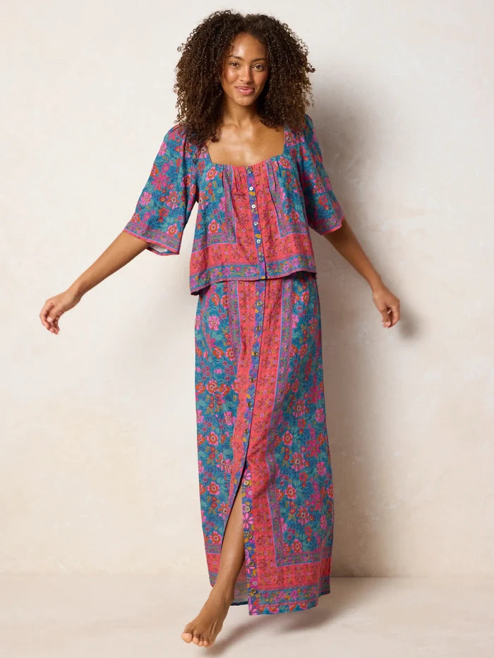 Kalli Top - Teal Boho Border Scarf-view 5
