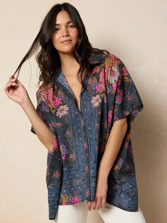 Kelly Oversized Cotton Button Down - English Garden Charcoal-view 1