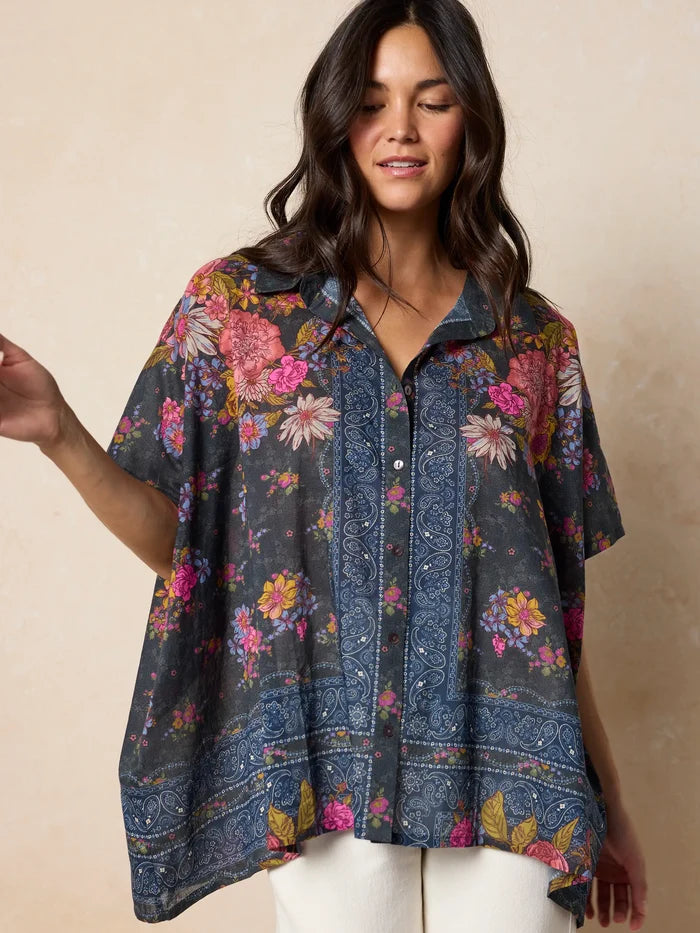 Kelly Oversized Cotton Button Down - English Garden Charcoal-view 2
