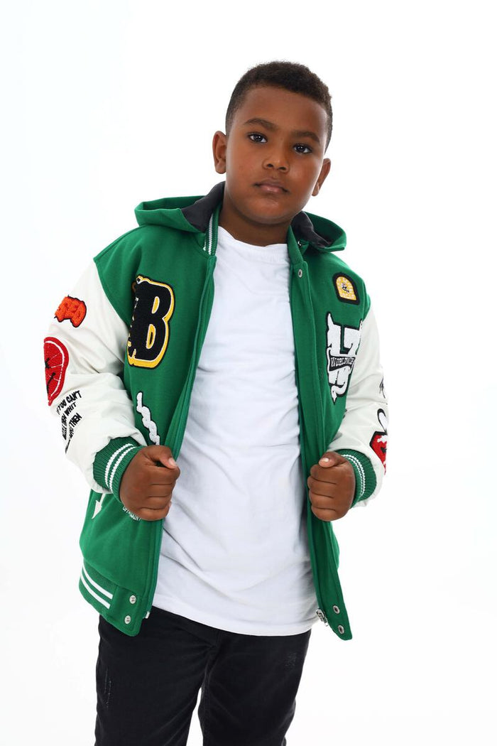 KIDS BLACK PHARAOH VARSITY JACKET - BH-32K - GREEN/WHITE