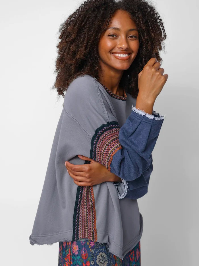 Knit Trim Sweatshirt - Dove Grey-view 1