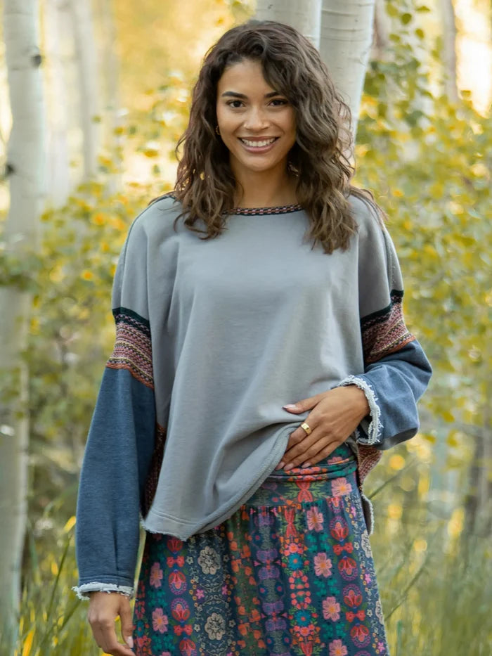Knit Trim Sweatshirt - Dove Grey-view 2