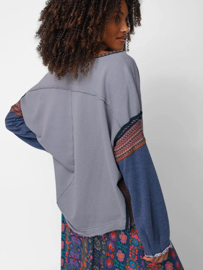 Knit Trim Sweatshirt - Dove Grey-view 3