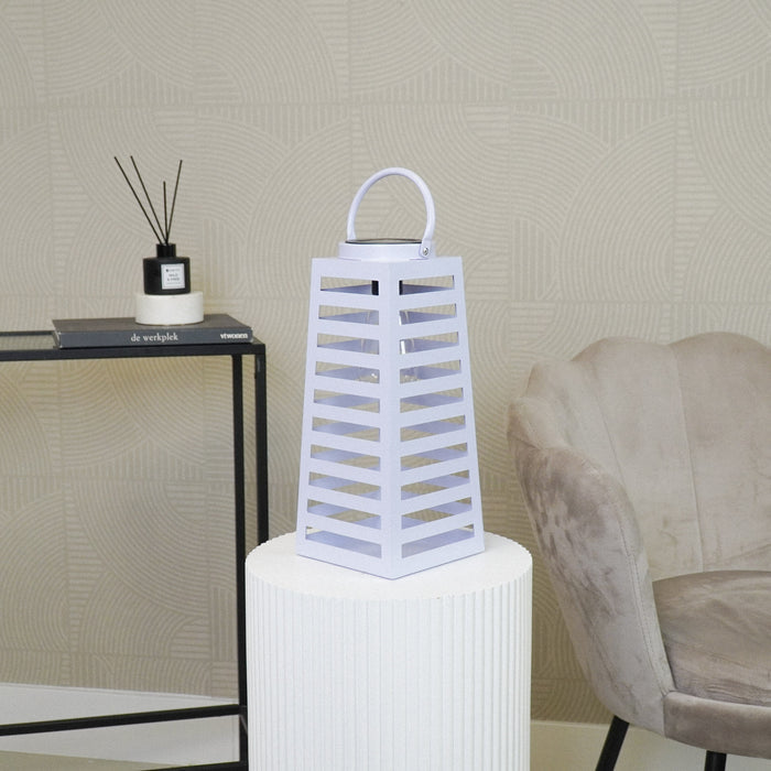 Lamp- Lantaarn/ Windlicht - Solar - Metaal - Lila - 14x14x32,5cm