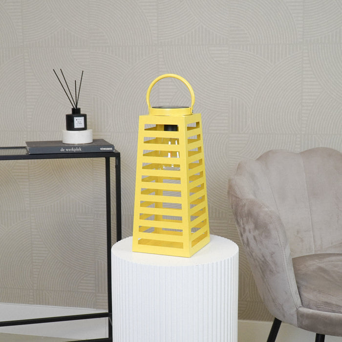 Lamp- Lantaarn/ Windlicht  - Solar - Metaal - Neon Geel - 14x14x32,5cm