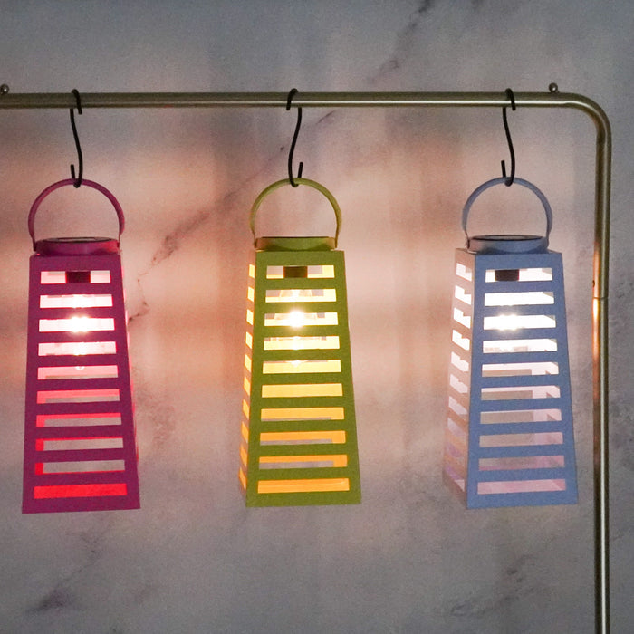 Lamp- Lantaarn/ Windlicht  - Solar - Metaal - Neon Geel - 14x14x32,5cm