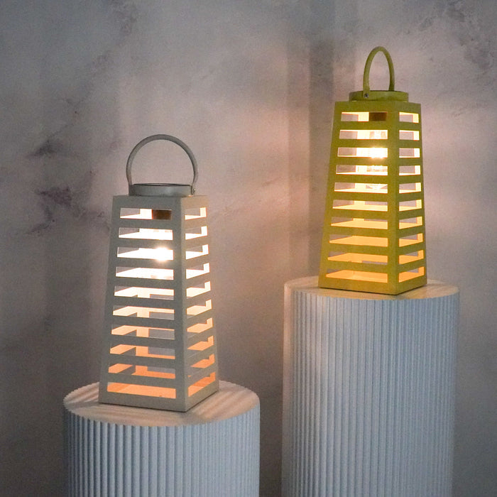 Lamp- Lantaarn/ Windlicht  - Solar - Metaal - Neon Geel - 14x14x32,5cm