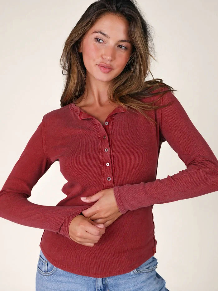 Layer Up Ribbed Henley - Red Clay-view 2