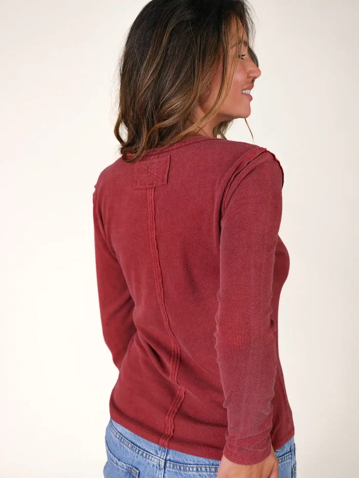 Layer Up Ribbed Henley - Red Clay-view 3