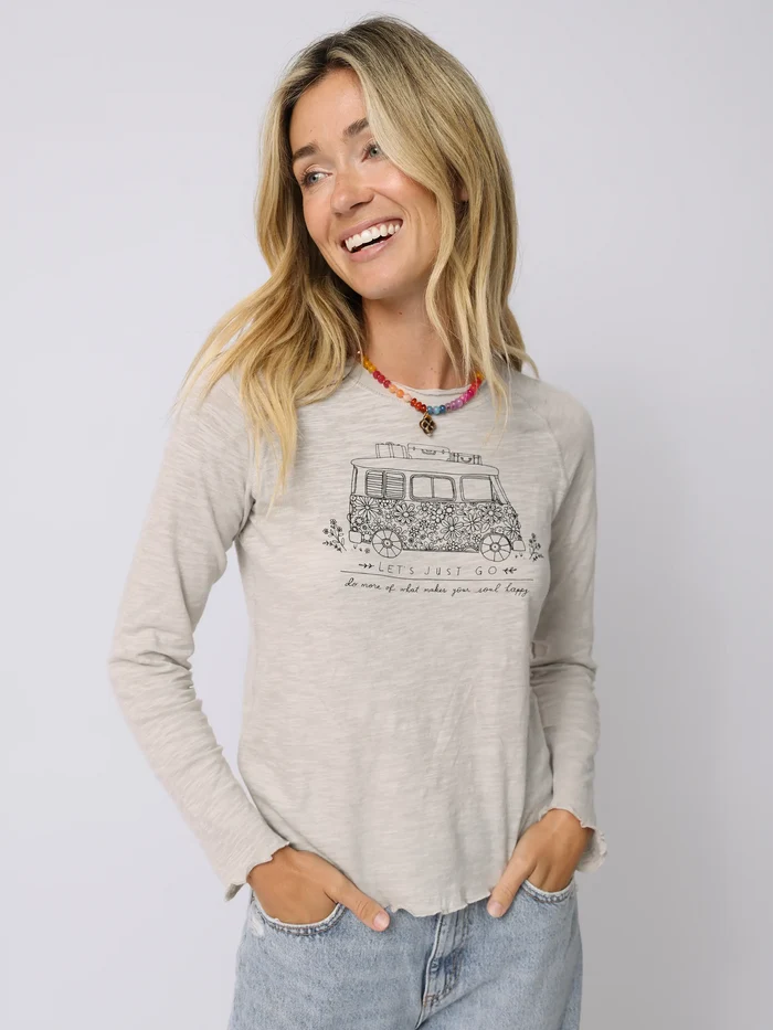Lily Cotton Long Sleeve Tee Shirt - Moonstone Van-view 2