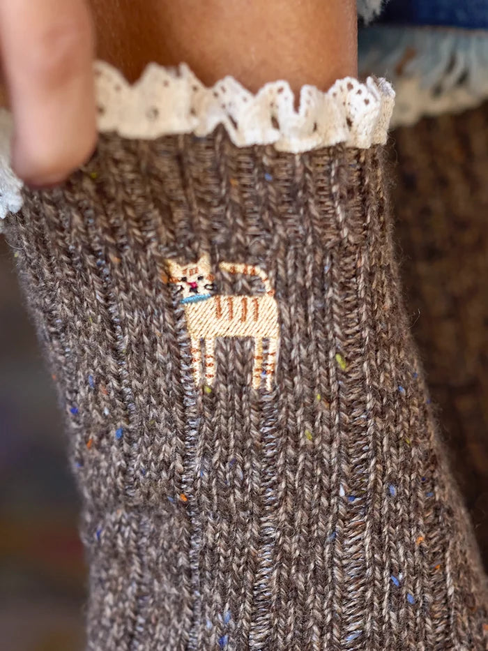 Little Things Embroidered Socks - Cat-view 1