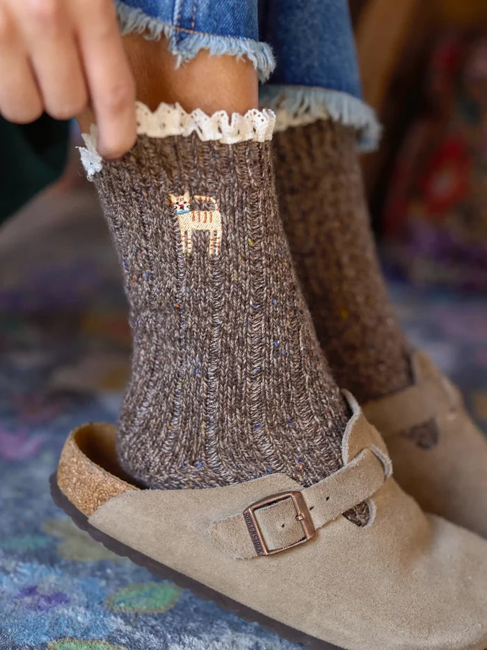 Little Things Embroidered Socks - Cat-view 3