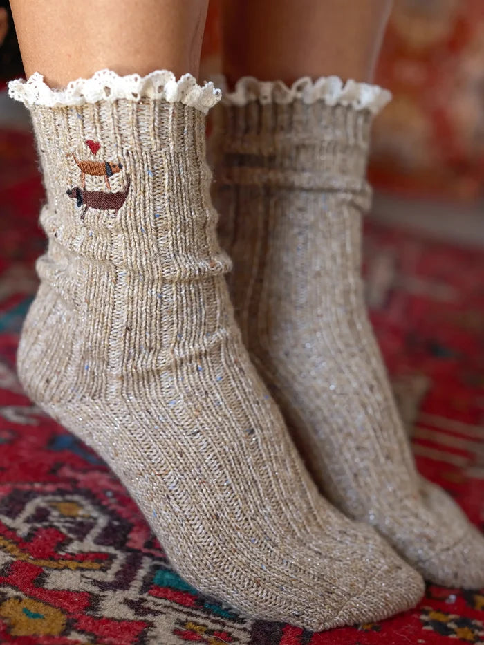Little Things Embroidered Socks - Dog-view 1