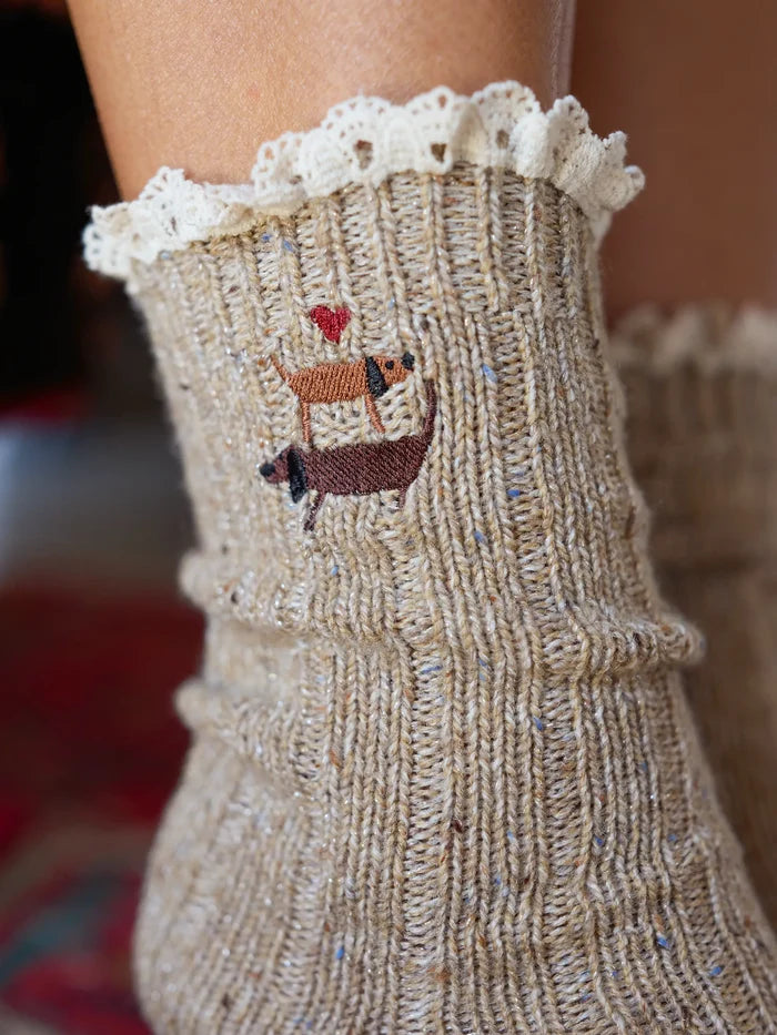 Little Things Embroidered Socks - Dog-view 2