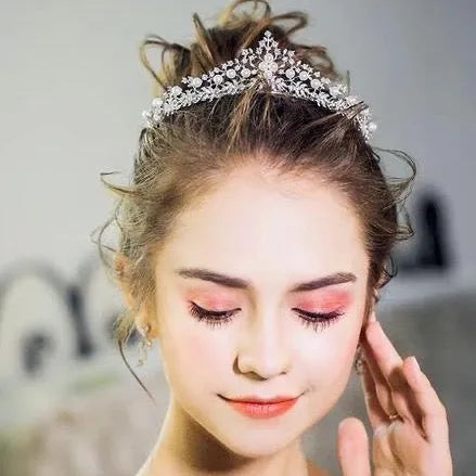 Wedding Jewelry and Accessories - Silver Cubic Zirconia and Pearl 3-Piece Bridal Jewelry Set with Tiara