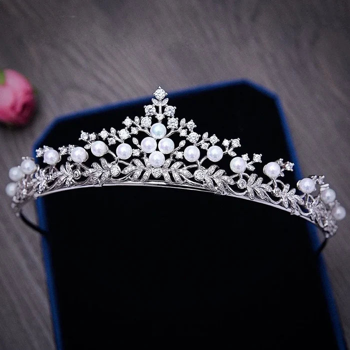 Wedding Jewelry and Accessories - Silver Cubic Zirconia and Pearl 3-Piece Bridal Jewelry Set with Tiara