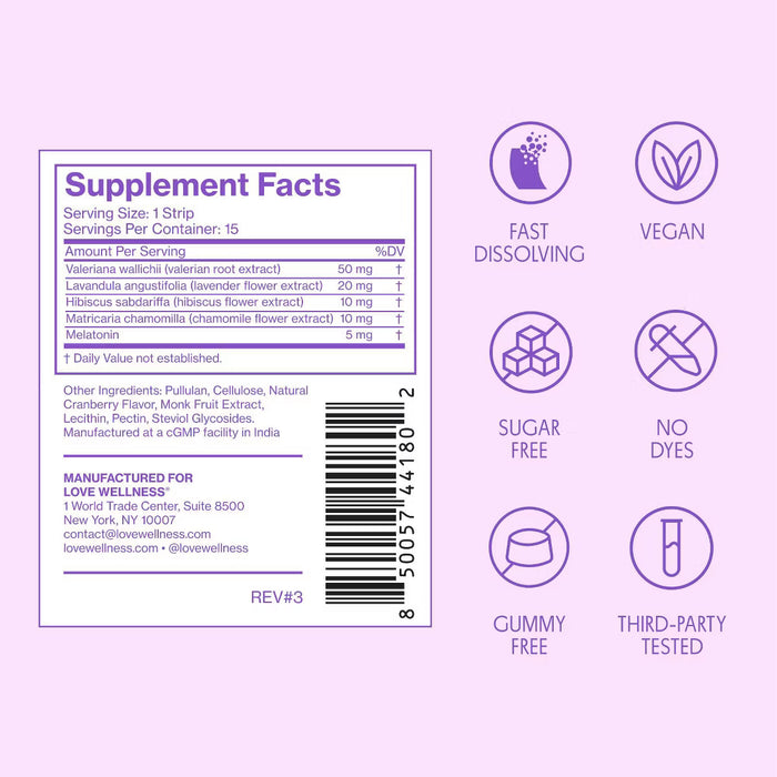 Love Wellness Sleep Quick Melt Strips - Melatonin 5mg - 15 strips