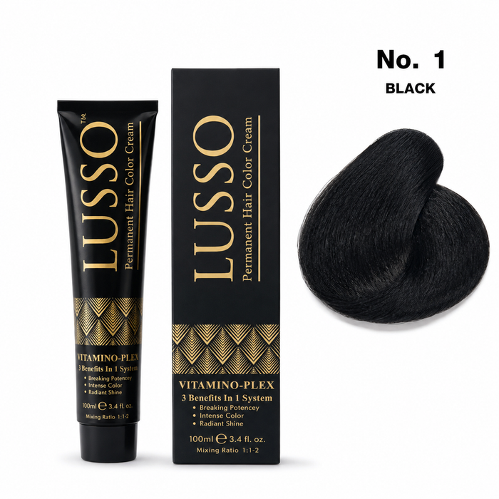 LUSSO Permanent Hair Colour Cream 100 ml No. 1 Black with colour swatch