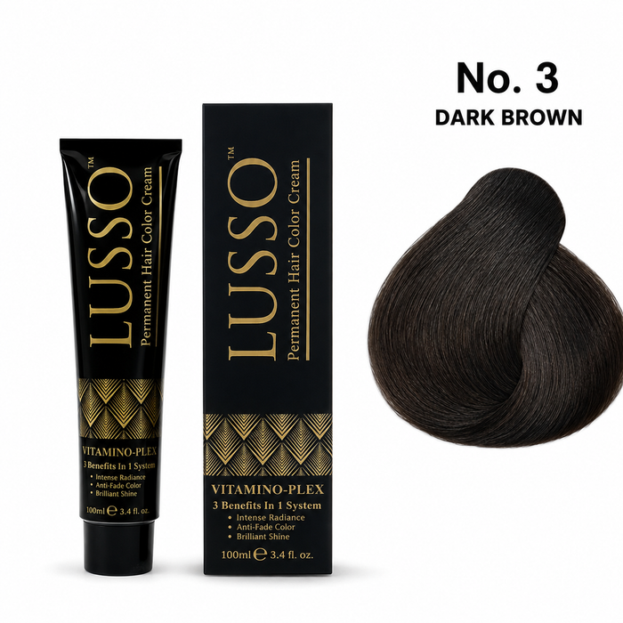 LUSSO Permanent Hair Colour Cream 100 ml No. 3 Dark Brown with colour swatch