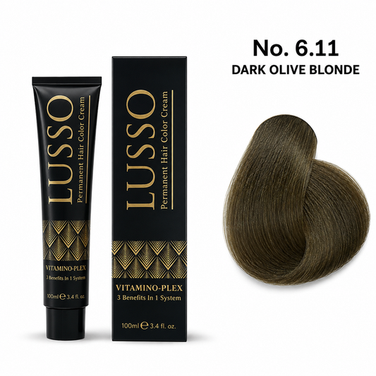 LUSSO Permanent Hair Colour Cream 100 ml No. 6.11 Dark Olive Blonde with colour swatch