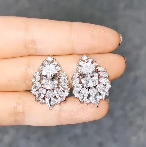 Wedding Jewelry - Cubic Zirconia Bridal Earrings - Available in Silver, Rose Gold and Yellow Gold