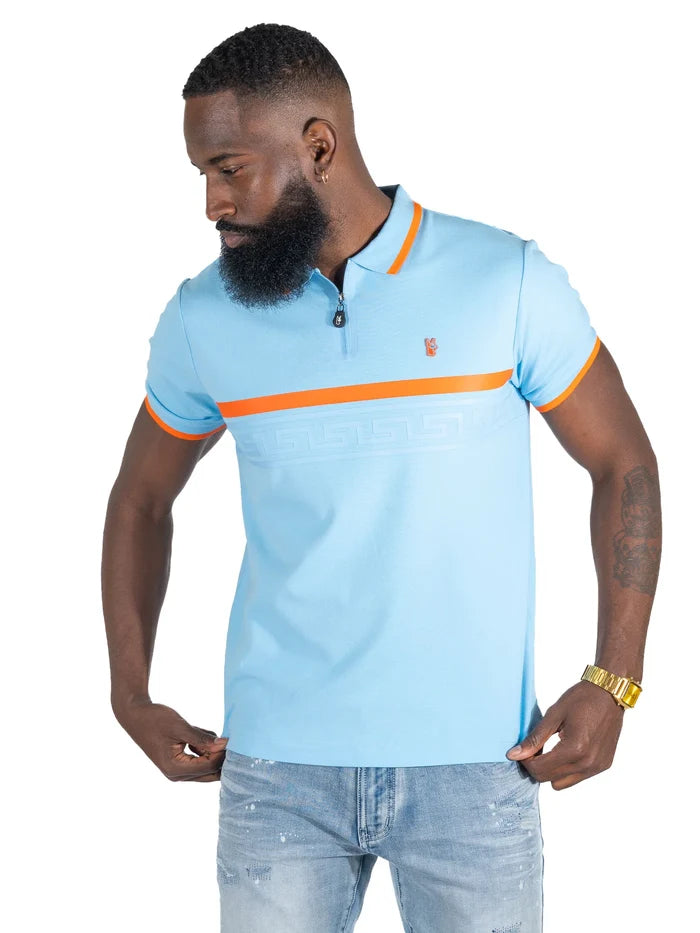 MAKOBI MORADI POLO SHIRT - M397 - LIGHT BLUE/ ORANGE