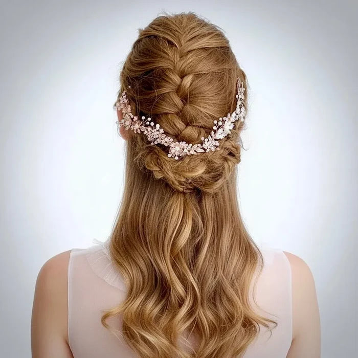 Wedding Hair Accessories - Rose Gold Pearl and Crystal Bridal Headband