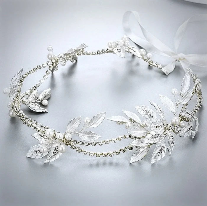 Wedding Hair Accessories - Silver Pearl and Crystal Bridal Headband