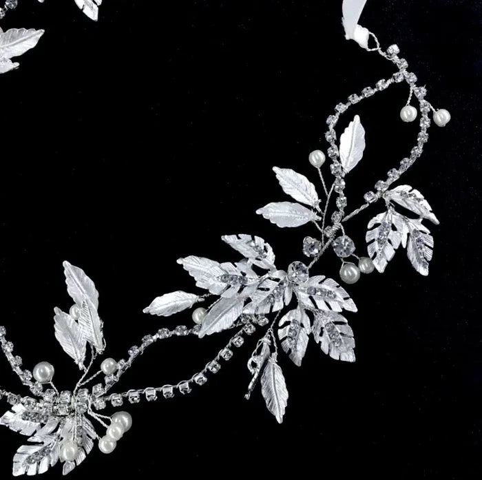 Wedding Hair Accessories - Silver Pearl and Crystal Bridal Headband
