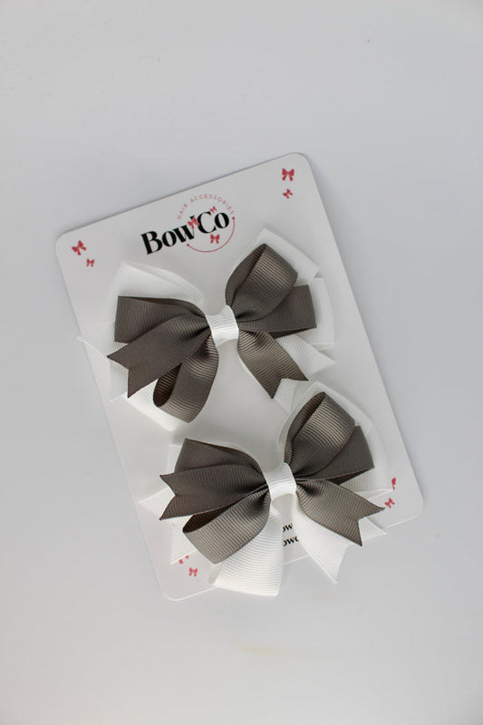 Metal Grey and White - Double Tail Bow Set - Clip