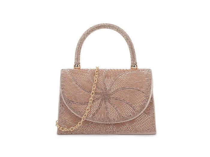 Mini Rose Gold Beaded Tote Handbag
