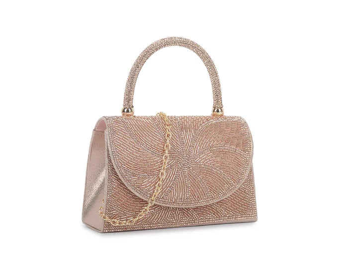 Mini Rose Gold Beaded Tote Handbag
