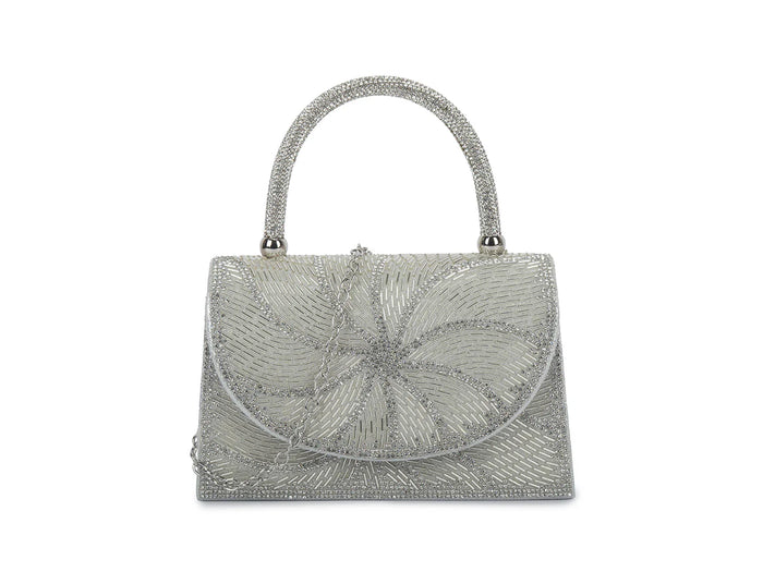 Mini Silver Beaded Tote Handbag