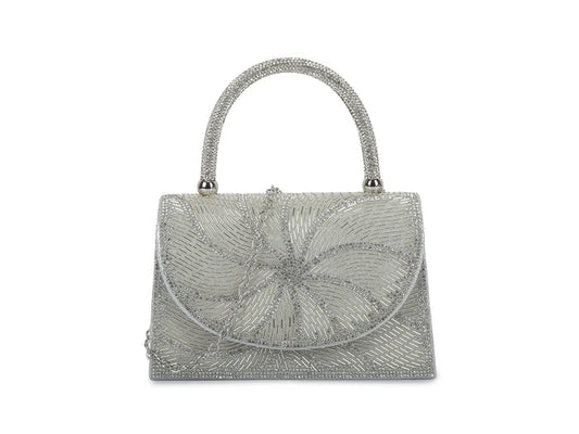 Mini Silver Beaded Tote Handbag